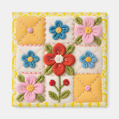 Geborduurd Bloem Quiltblok Magneet (Voorkant)