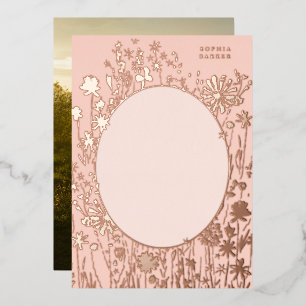 Geborduurd Bloemendeksel Blush Goud Folie Uitnodiging