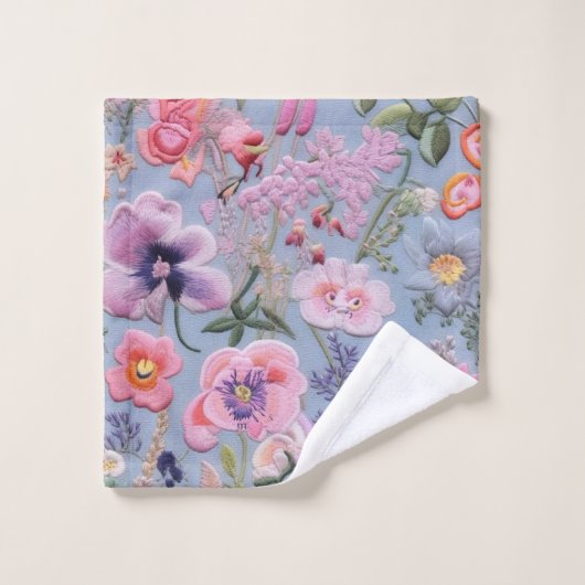 Geborduurd bloemennaadloos patroon bad handdoek (Wasdoekje)