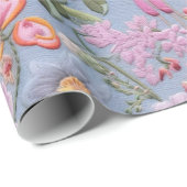 Geborduurd bloemennaadloos patroon cadeaupapier (Rol Hoek)