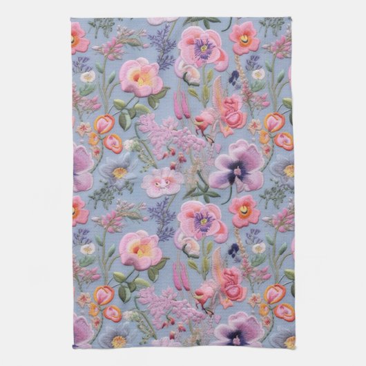 Geborduurd bloemennaadloos patroon theedoek (Verticaal)