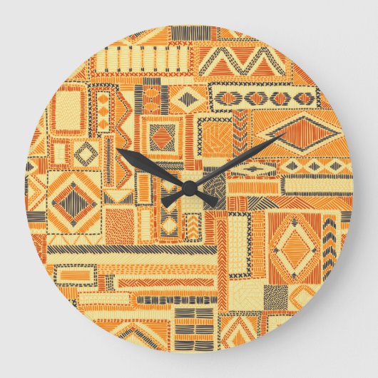 Geborduurd Bohemian Patchwork Naadloos Patroon Grote Klok (Voorkant)