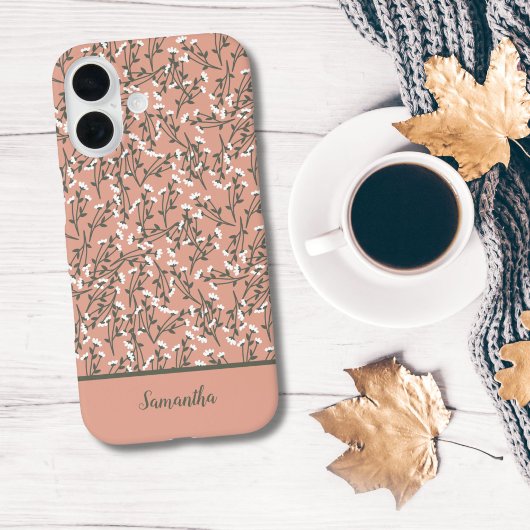 Geborduurd Boho Koraal Perzik Groen Wit Bloemmotie Case-Mate iPhone Case