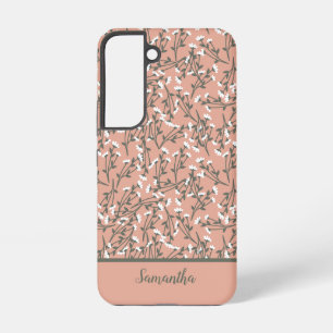 Geborduurd Boho Koraal Perzik Groen Wit Bloemmotie Samsung Galaxy Hoesje