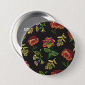 geborduurd brood met bloemen op een zwarte achterg ronde button 7,6 cm (Voorkant /achterkant)