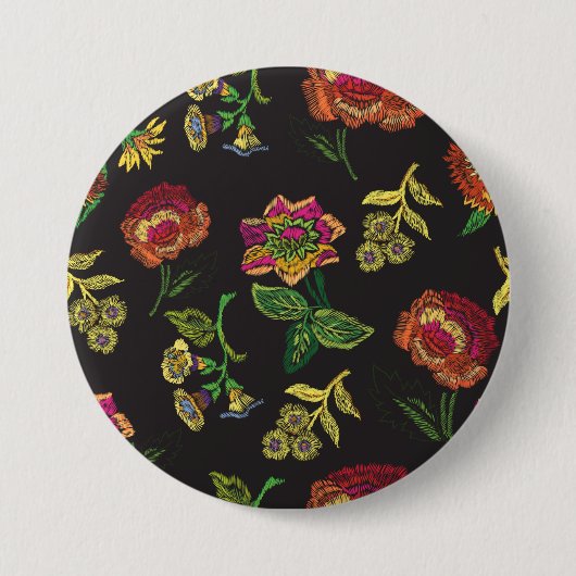 geborduurd brood met bloemen op een zwarte achterg ronde button 7,6 cm (Voorkant)