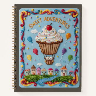 Geborduurd Cupcake Ballon & Snoepdorp Notitieboek
