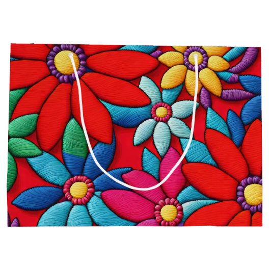 Geborduurd Daisy Design Groot Cadeauzakje (Achterkant)