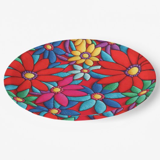 Geborduurd Daisy Design Papieren Bordje (Gekanteld)