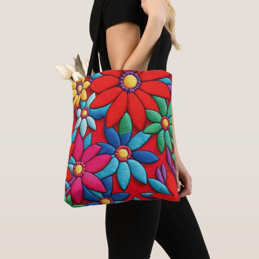 Geborduurd Daisy Design Tote Bag (Dichtbij)