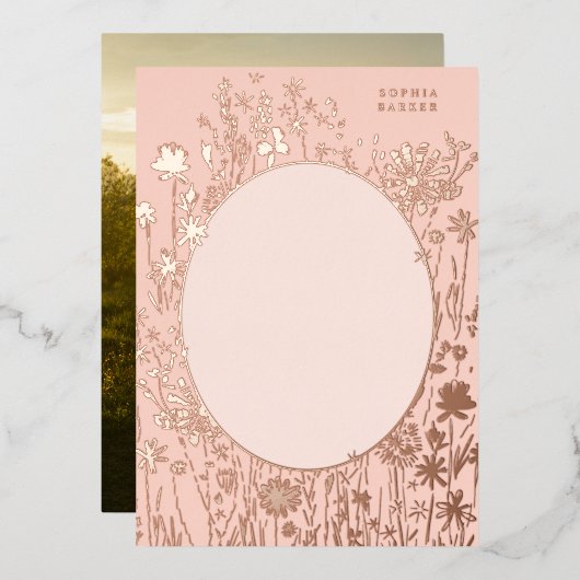 geborduurd "Floral Blank Gold" Folie Uitnodiging (Voorkant / Achterkant)