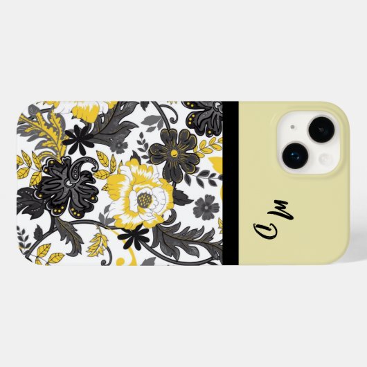 Geborduurd Geel en Grijs Bloemmotief  Case-Mate iPhone Case (Achterkant (horizontaal))