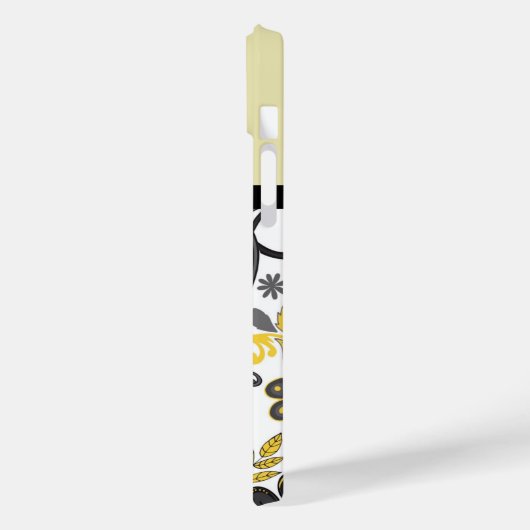 Geborduurd Geel en Grijs Bloemmotief  Case-Mate iPhone Case (Achterkant / Links)