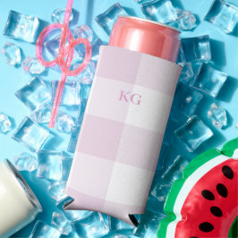 Geborduurd Gingham Geruit Roze Seltzer Blikjeskoeler