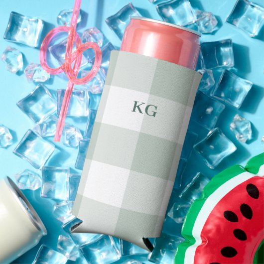 Geborduurd Gingham Rut Groen Seltzer Blikjeskoeler (Insitu Zomer)