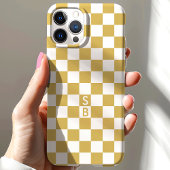 Geborduurd goud en wit schaakbordpatroon Case-Mate iPhone case