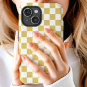 Geborduurd goud en wit schaakbordpatroon Case-Mate iPhone case