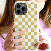 Geborduurd goud en wit schaakbordpatroon Case-Mate iPhone case