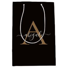 Geborduurd Goud Leer Zwart | Minimaal Elegant Medium Cadeauzakje