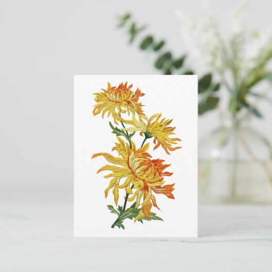 Geborduurd Gouden Chinese Chrysant Briefkaart (Staand voorkant)
