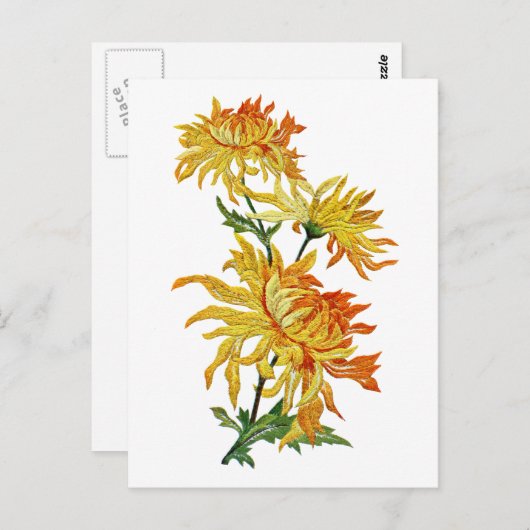 Geborduurd Gouden Chinese Chrysant Briefkaart (Voorkant / Achterkant)