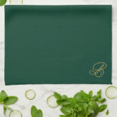 Geborduurd groen & gouden initiaalmonogram theedoek (Gevouwen)