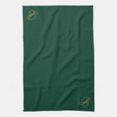 Geborduurd groen & gouden initiaalmonogram theedoek (Verticaal)