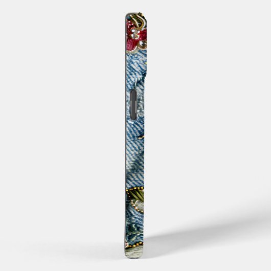 Geborduurd juweel bloemendenim textuur Case-Mate iPhone case (Achterkant / Rechts)