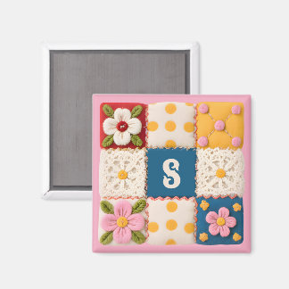 Geborduurd Kant en Bloemen Monogram Dekbed Blok Magneet