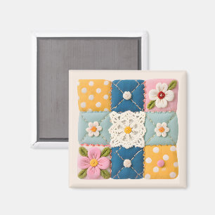 Geborduurd Kant en Bloemen Quiltblok Magneet
