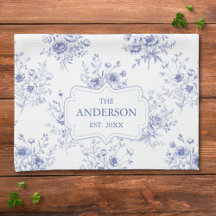 Geborduurd Klassiek Blauw Bloemen Bloemmotief