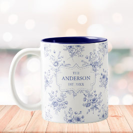Geborduurd Klassiek Blauw Bloemen Bloemmotief Tweekleurige Koffiemok