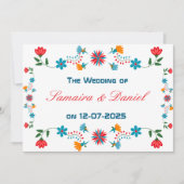 Geborduurd Kleurrijk Bloemen Ontwerp Wedding Kaart (Voorkant)