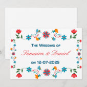 Geborduurd Kleurrijk Bloemen Ontwerp Wedding Kaart (Voorkant / Achterkant)