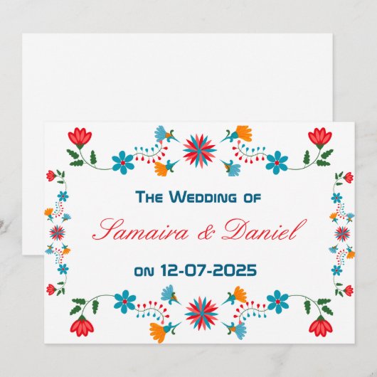 Geborduurd Kleurrijk Bloemen Ontwerp Wedding Kaart (Voorkant / Achterkant)