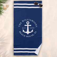Geborduurd Licht Navy Blauwe Witte Anker Nautisch