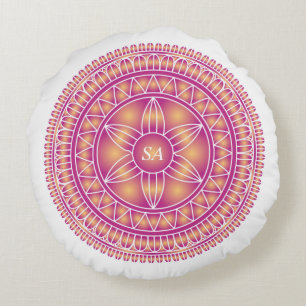 Geborduurd Mandala Goud Paars Wit Rond Kussen