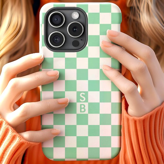 Geborduurd mint en wit dambordpatroon Case-Mate iPhone case