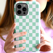 Geborduurd mint en wit dambordpatroon Case-Mate iPhone case