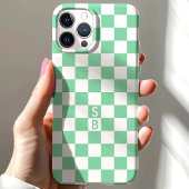Geborduurd mint en wit dambordpatroon Case-Mate iPhone case