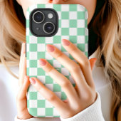 Geborduurd mint en wit dambordpatroon Case-Mate iPhone case