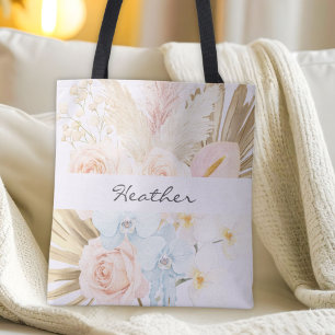 Geborduurd Mooie Tropische Bloemen Boeket Bloemig Tote Bag