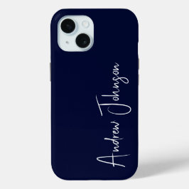 Geborduurd Navy Blauw iPhone 15 Case