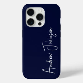 Geborduurd Navy Blauw iPhone 15 Pro Case
