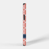 Geborduurd Navy Blauwe Roze Rasterpatroon iPhone Hoesje (Rechterkant)