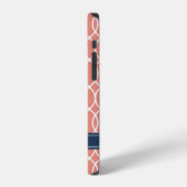 Geborduurd Navy Blauwe Roze Rasterpatroon iPhone Hoesje (Linkerkant)
