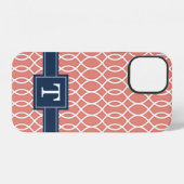 Geborduurd Navy Blauwe Roze Rasterpatroon iPhone Hoesje (Achterkant horizontaal)