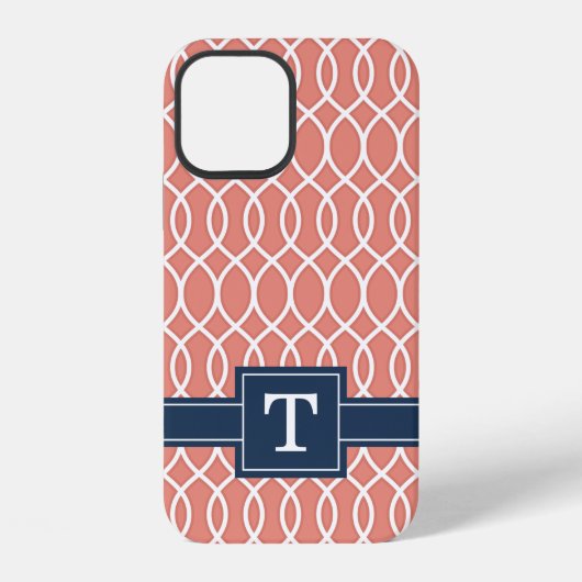 Geborduurd Navy Blauwe Roze Rasterpatroon iPhone Hoesje (Achterkant)