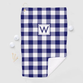 Geborduurd Navy Blauwe Witte Buffalo Plaid Patroon Golfhanddoek