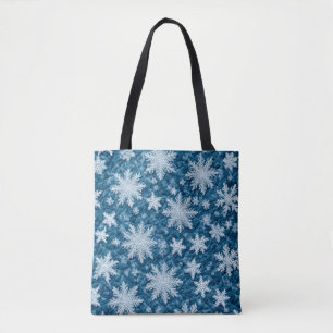 Geborduurd patroon blauwe en witte sneeuwvlokken tote bag